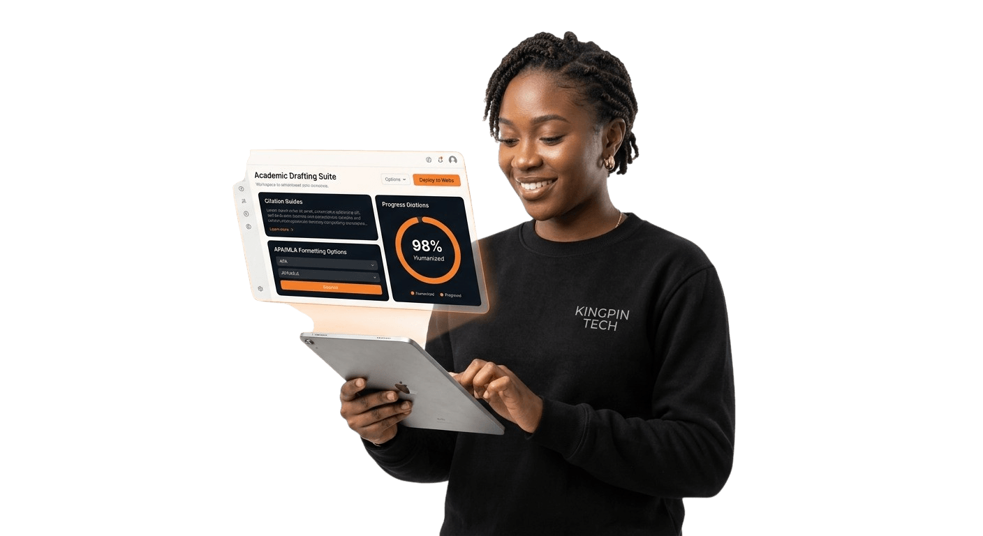 KingPin Tech — Academic Drafting Suite app demo on tablet