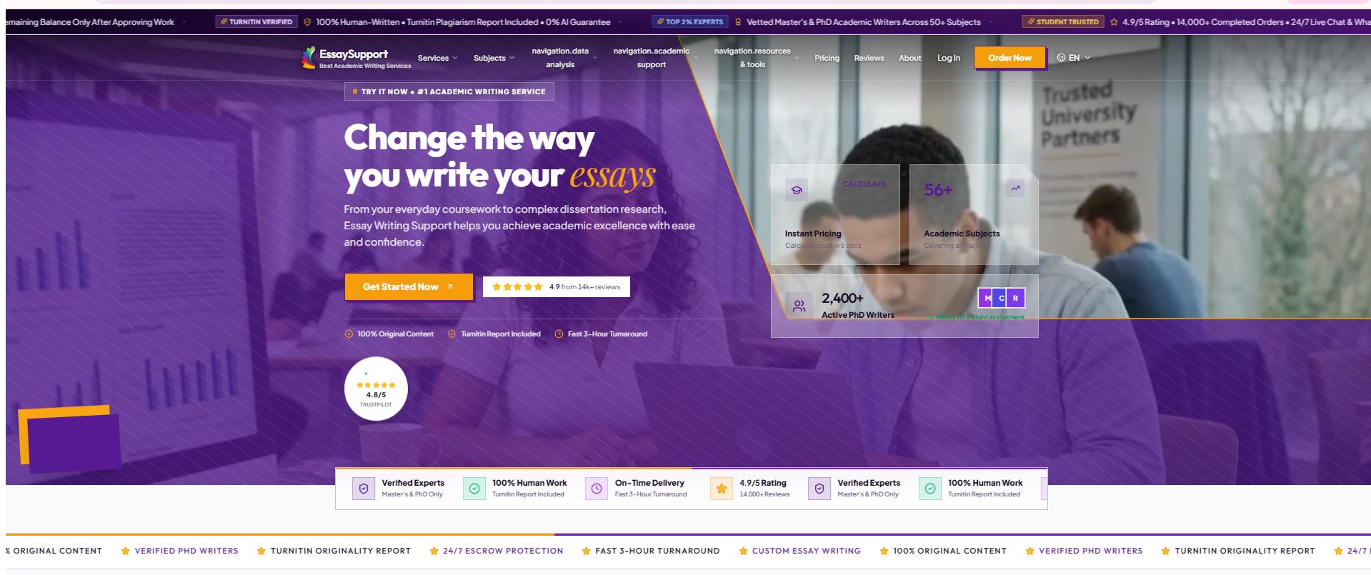 EssayWritingSupport website on a desktop