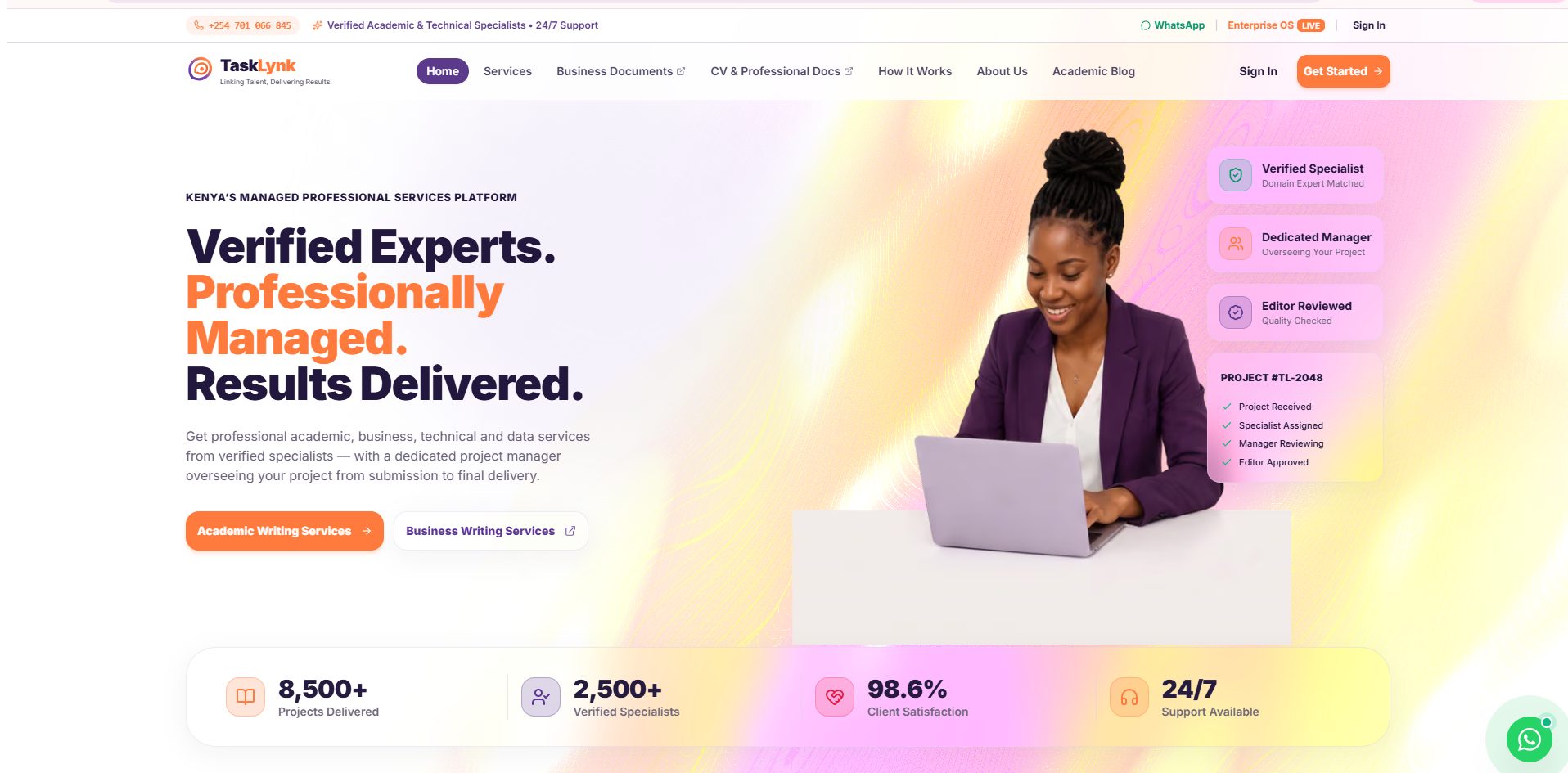 TaskLynk website on a desktop