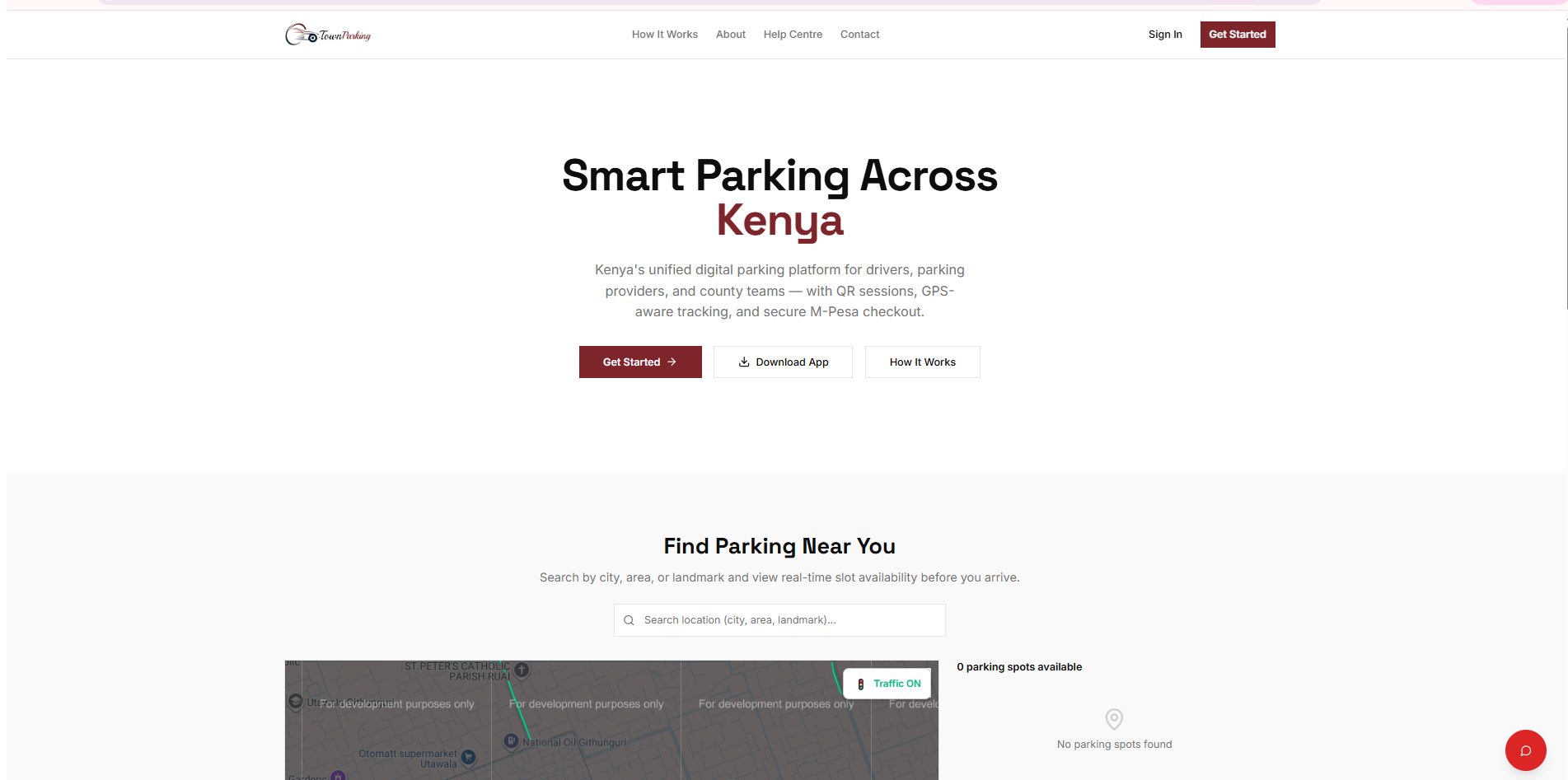 TownParking website on a desktop