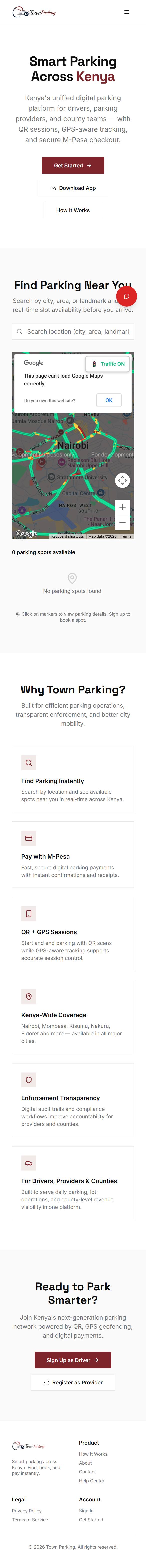TownParking website on a phone